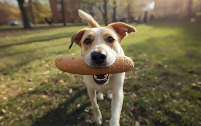 Hund mit Brötchen im Maul - Anti Giftködertraining der Hundeschule Best Buddies