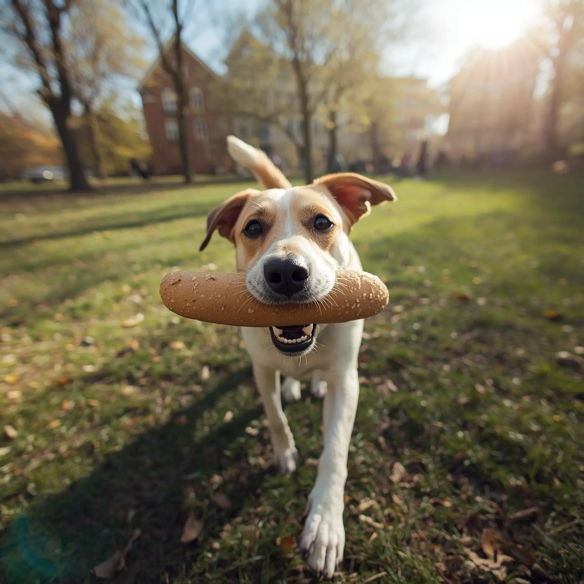 Hund mit Brötchen im Maul - Anti Giftködertraining der Hundeschule Best Buddies