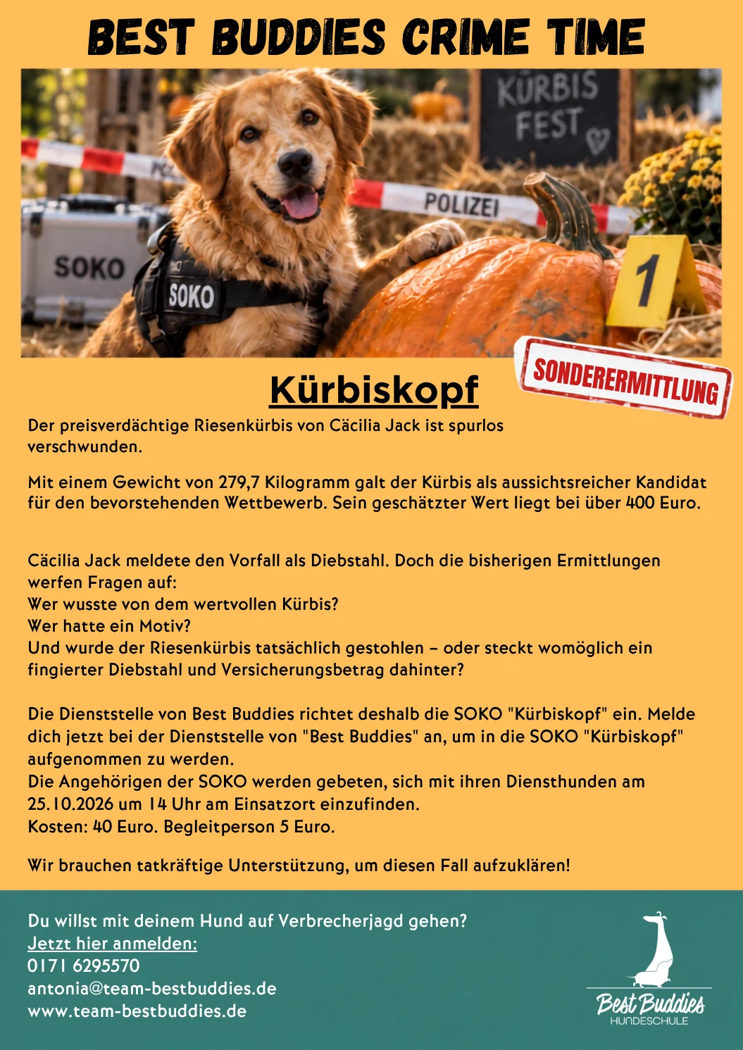 Ausschreibung zum Anti-Giftköderkurs der Hundeschule Best Buddies in Himmelkron